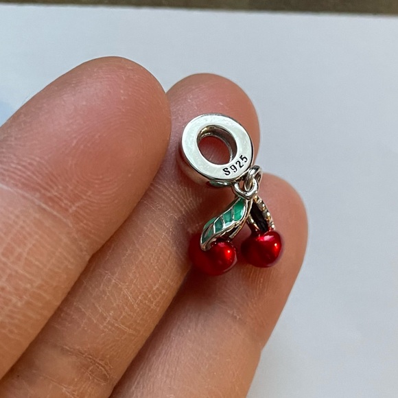 NWOT Asymmetrical Cherry Fruit Dangle Charm Jewelry Silver 925 - Picture 6 of 6